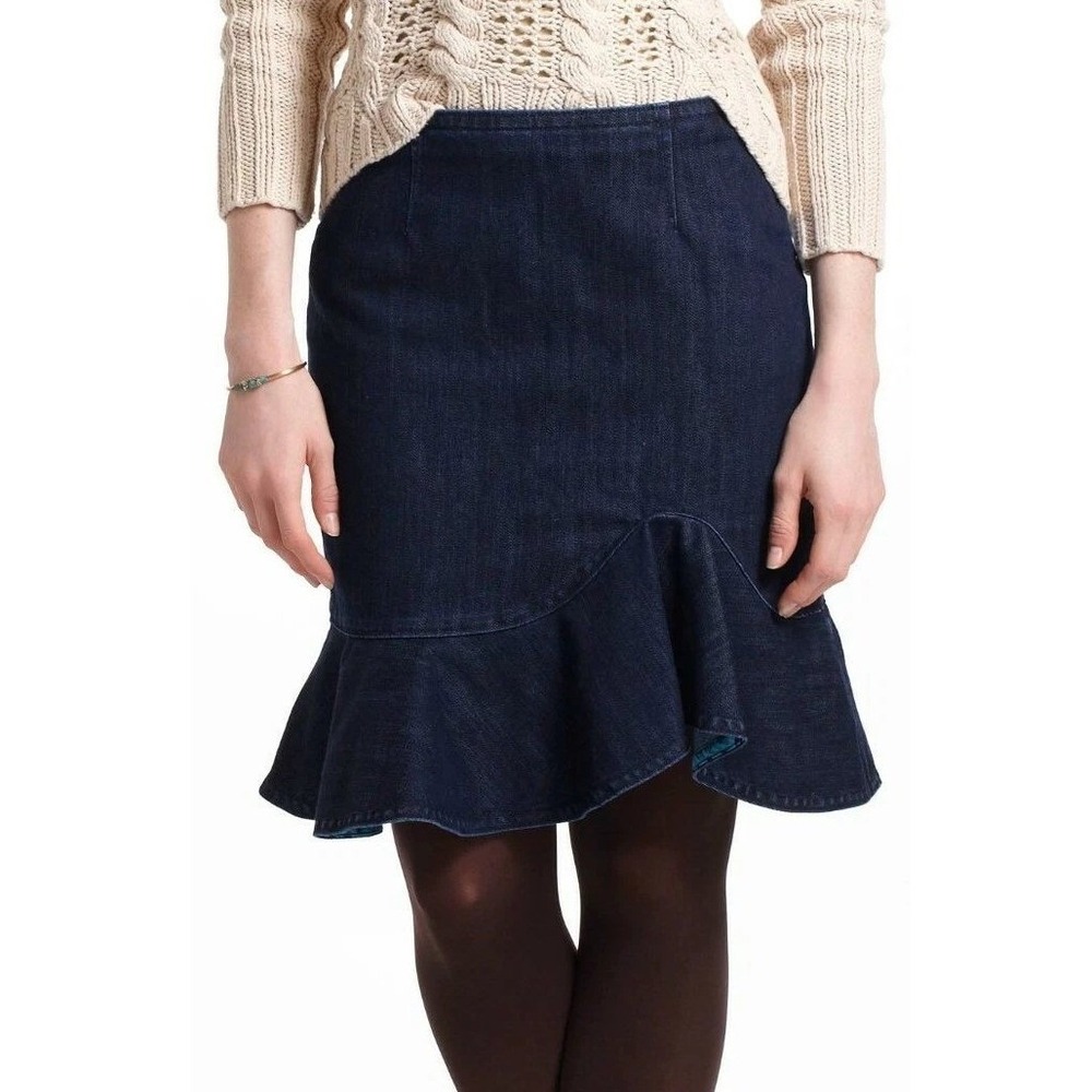 Leifsdottir Anthropologie Denim Flounce Mini Skirt Blue Ruffle Hem Twee Indie 6